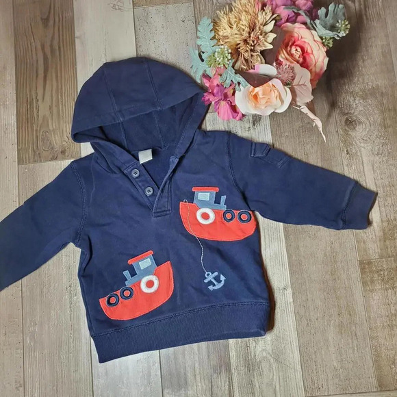 Gymboree Boys Casual Pullover Hooded Sweater with Boats Size 2T-3T EUC Blue - Picture 6 of 12